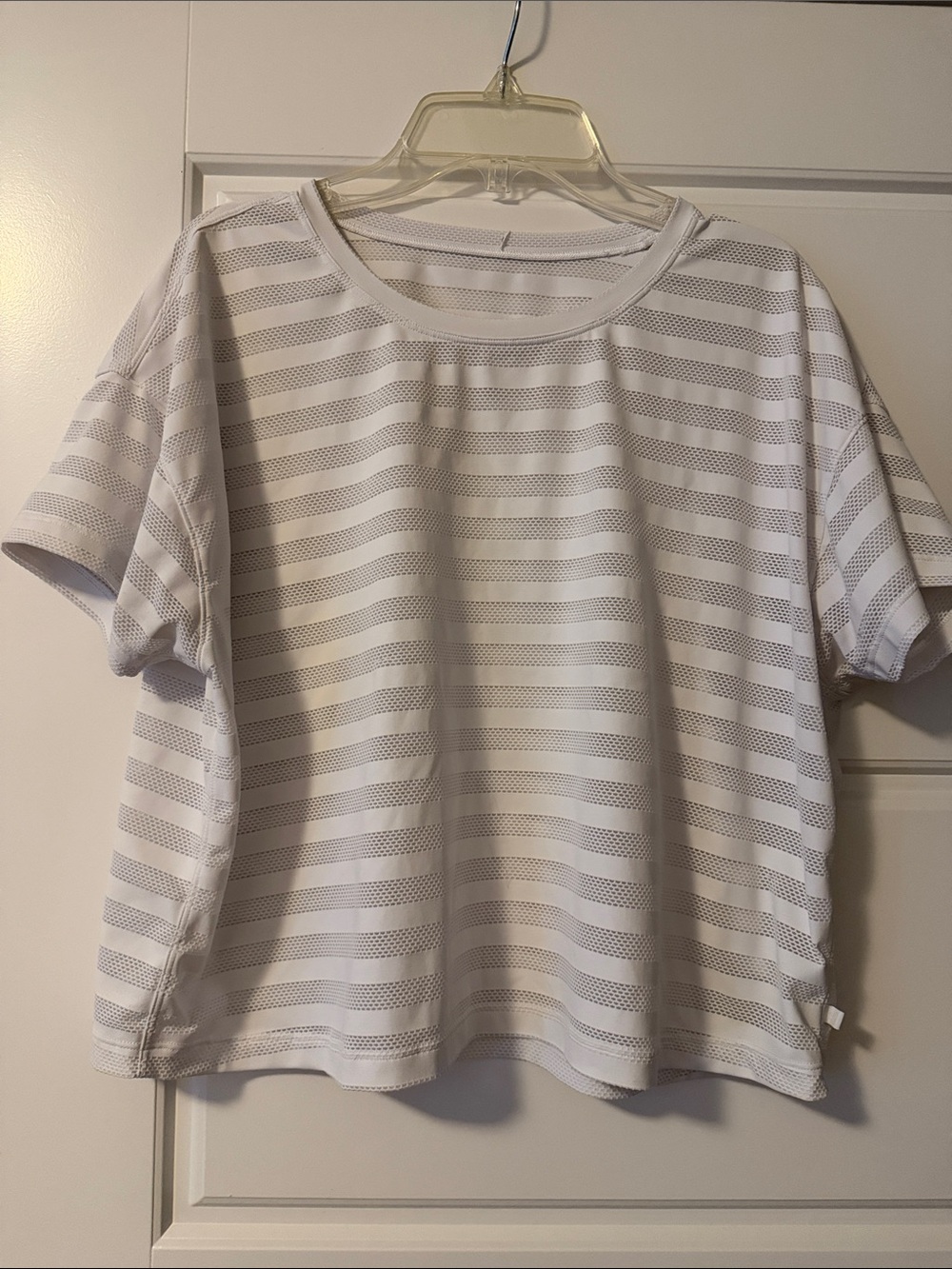 lululemon athletica White and Light Gray Striped Short Sleeve Tee